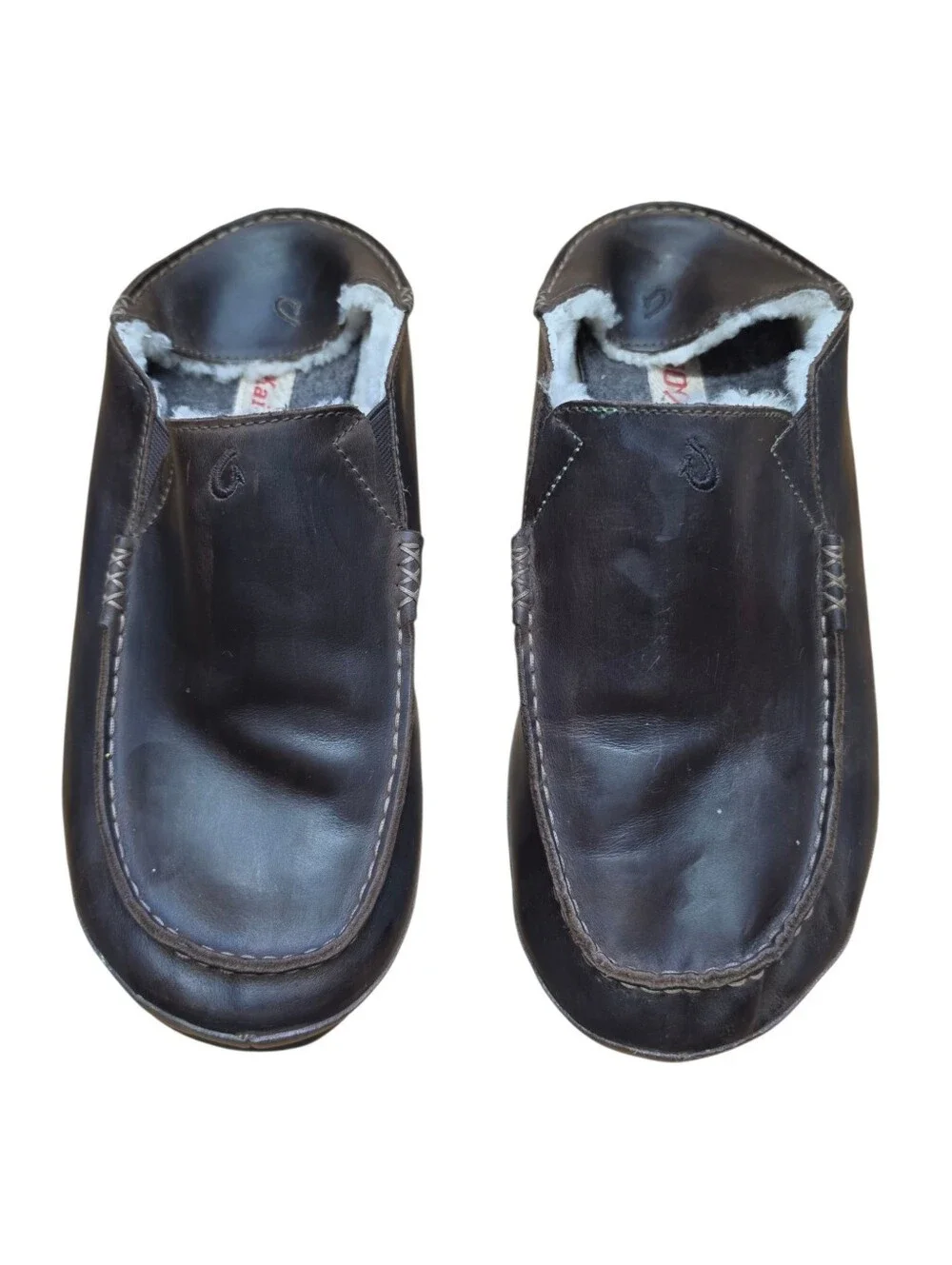 Olukai Moloa Brown Leather Fur Lined Slipper 12